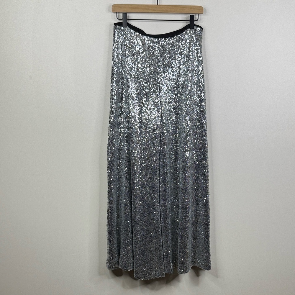 Alex Marie Natalie Silver Sequin Wide Leg Pants NWT Size 14 High Rise Party